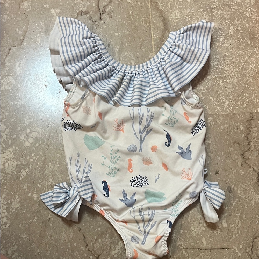Stains: Patachou Striped Ruffle Kids Swim One Piece